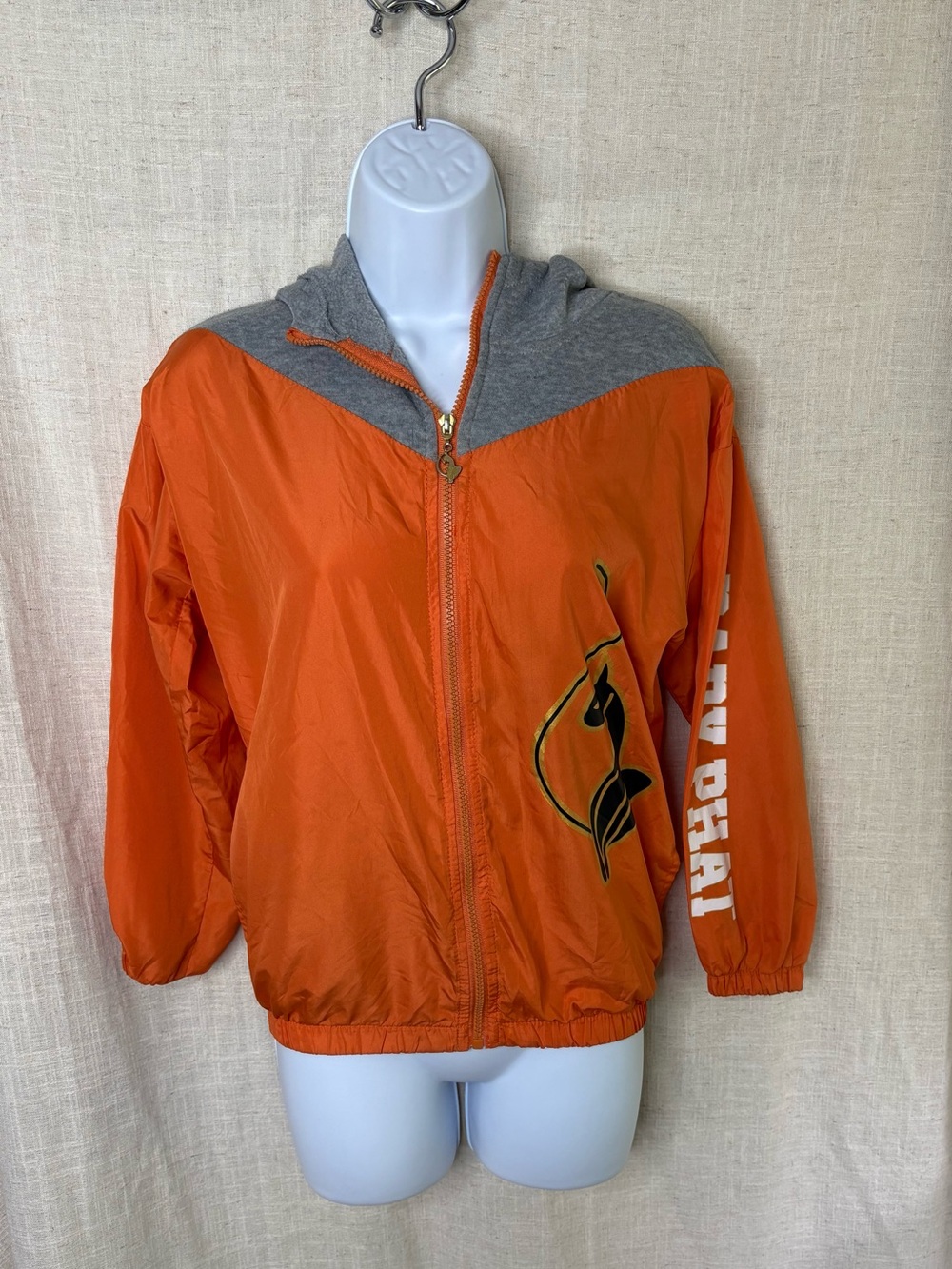 Baby Phat Vintage Y2K Orange Gray Hooded Windbreaker Cat Logo Girls XL 14/16